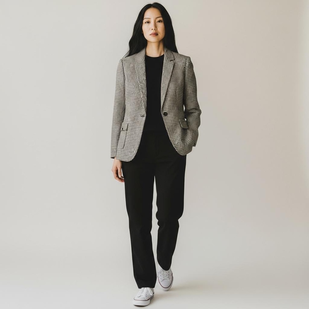 Tommy Hilfiger Plaid Blazer Women's Size‎ 10 Single Button Elbow Patched Jacket